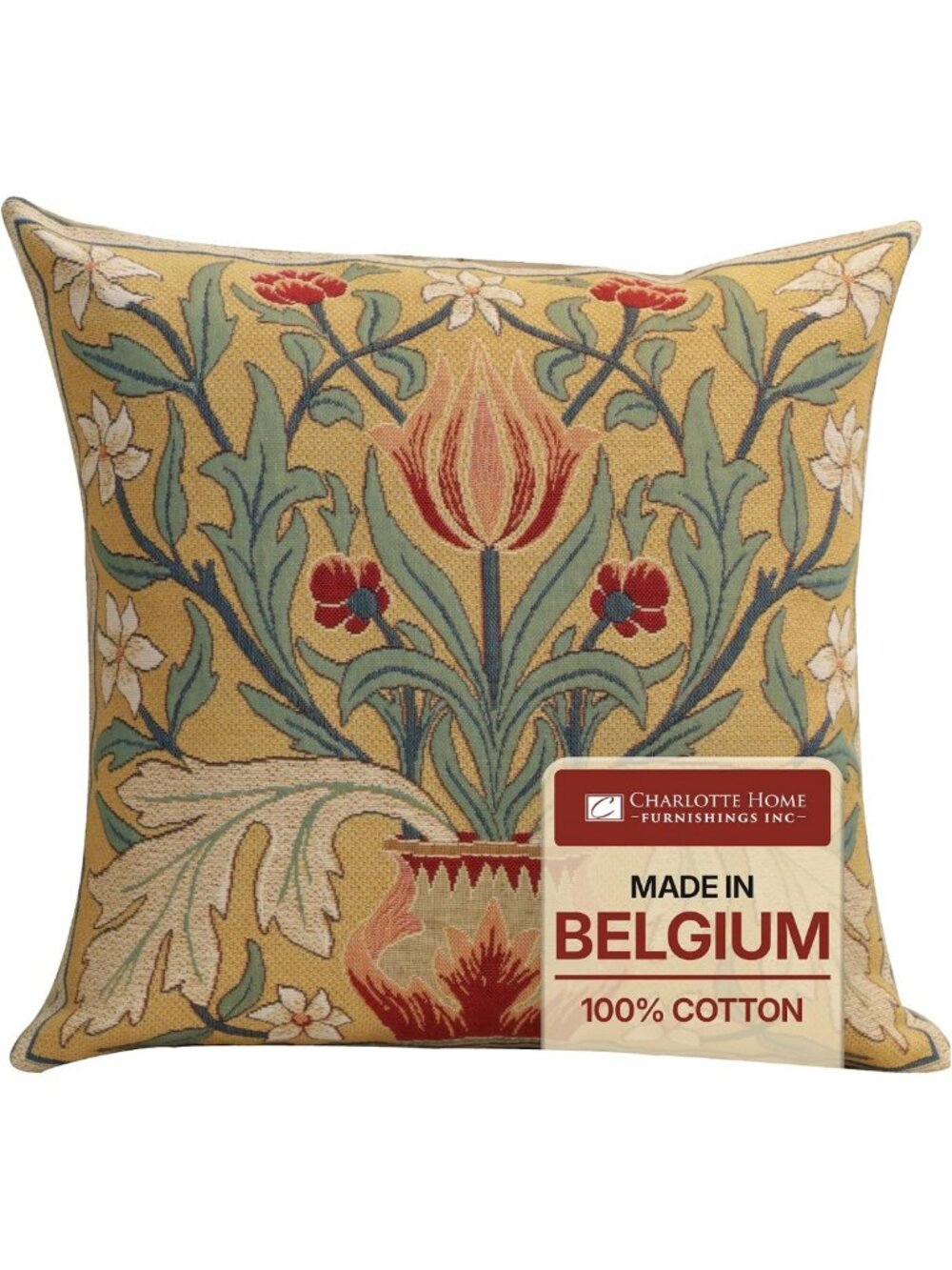 Red Tulip Tapestry Throw Pillow Cover, Cotton Cushion, 18x18 Inch Decorative